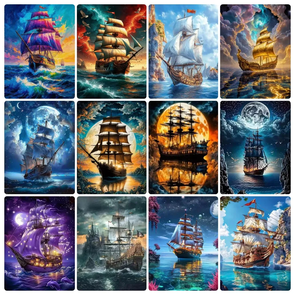 Resin Art Work - Lukisan Berlian dengan Motif Perahu Layar,