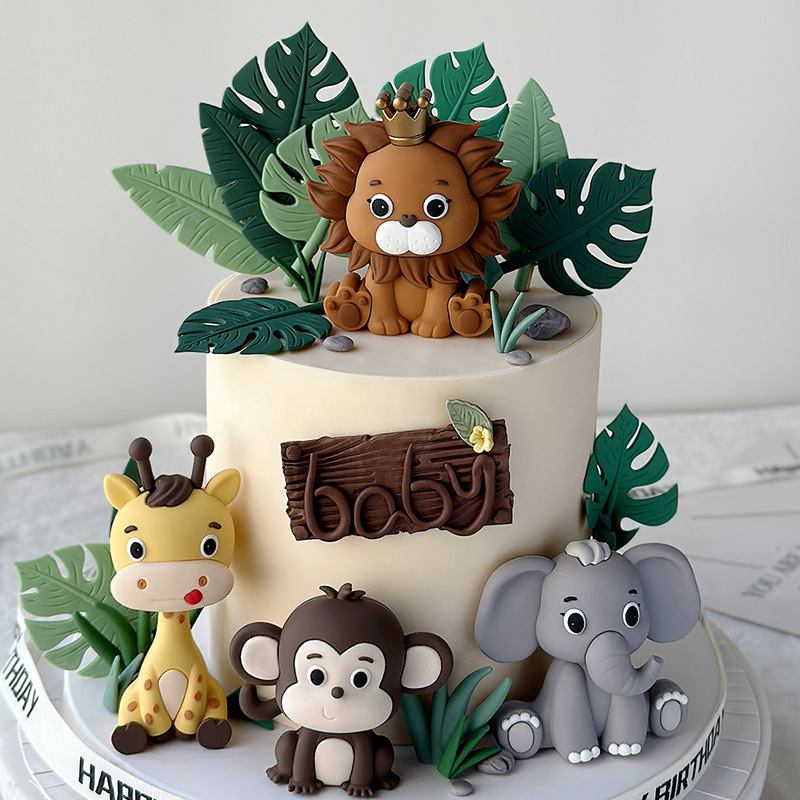 Resin Art Baby - Jungle Safari dekorasi kue boneka hewan,
